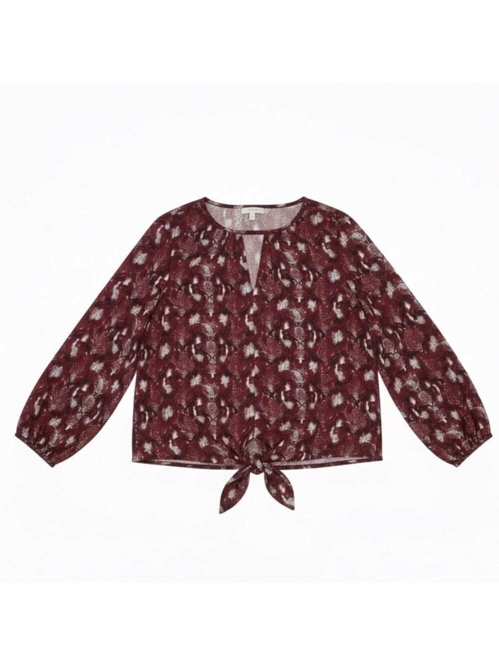 West Kei Red Gray Snake Print Tie Front Long Sleeve Blouse Extra Small